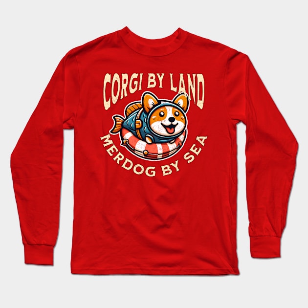 Corgi By Land - Merdog By Sea Long Sleeve T-Shirt by WolfeTEES